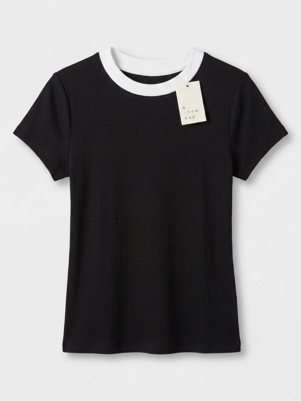 A New Day Black Tee with White Trim Crewneck small